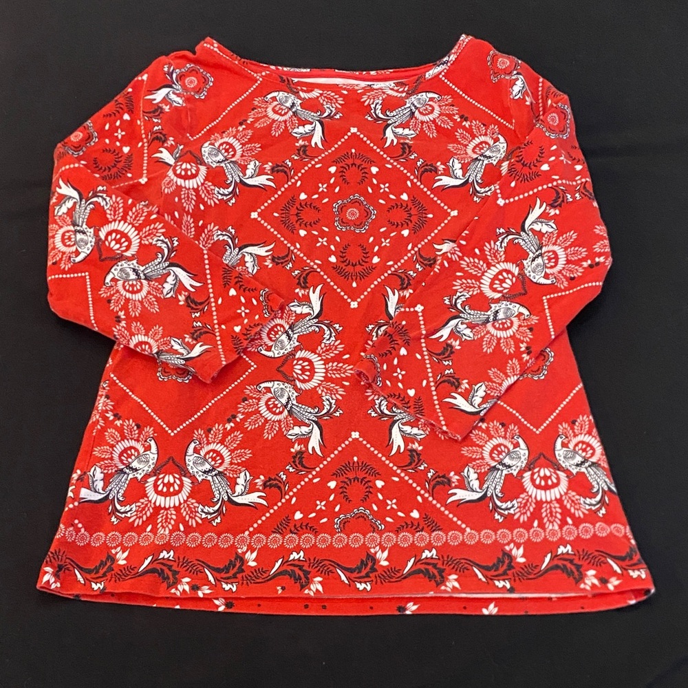 Talbots Red Floral Long Sleeve Top